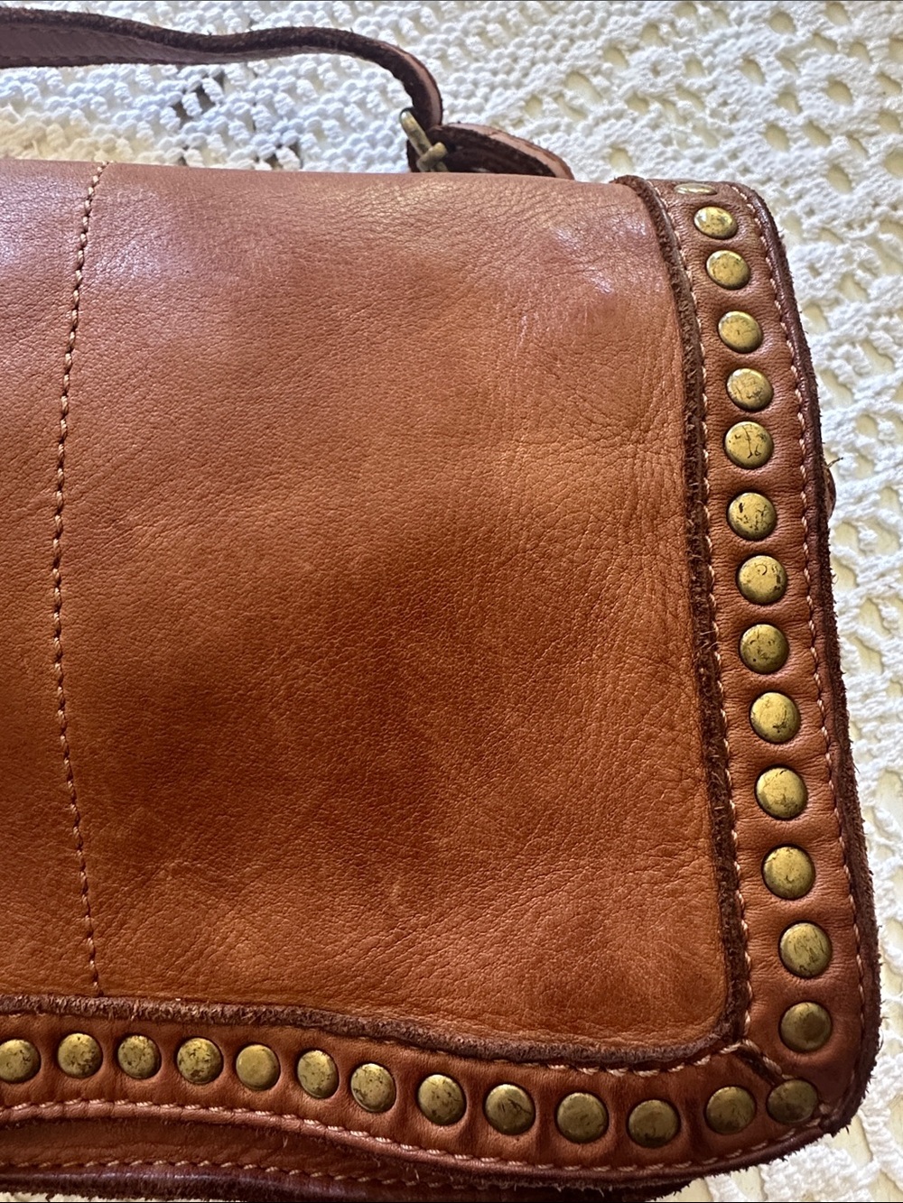 Sundance Brown Leather Stud-Trim Crossbody with Wristlet - Picture 11 of 11